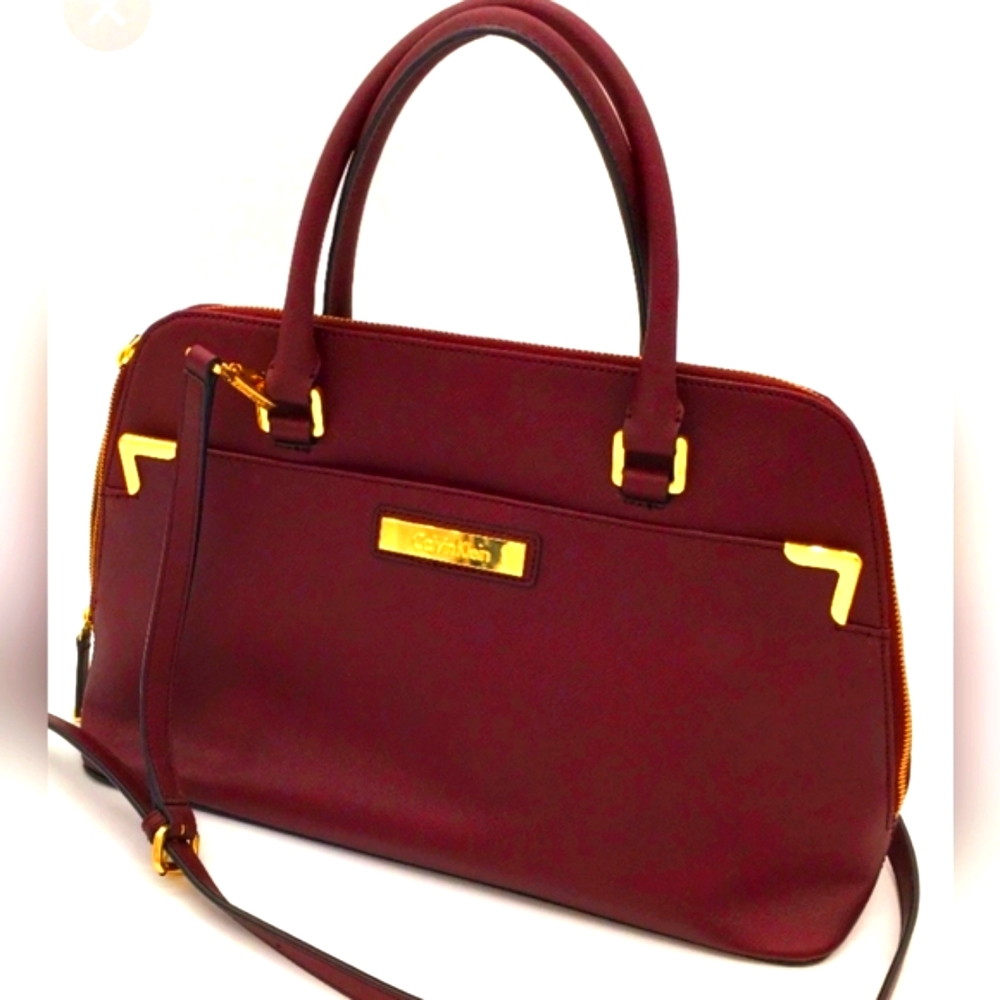 CK Genuine Red Leather Satchel/Crossbody w/ Strap, New, 84% Off!